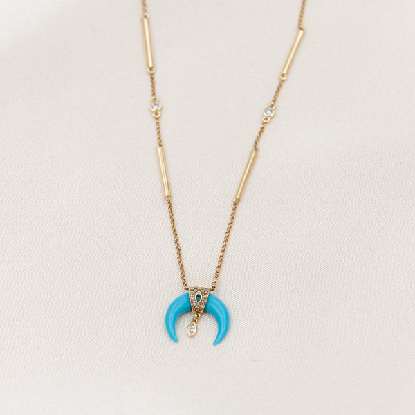 Diamond Turquoise Moon Necklace