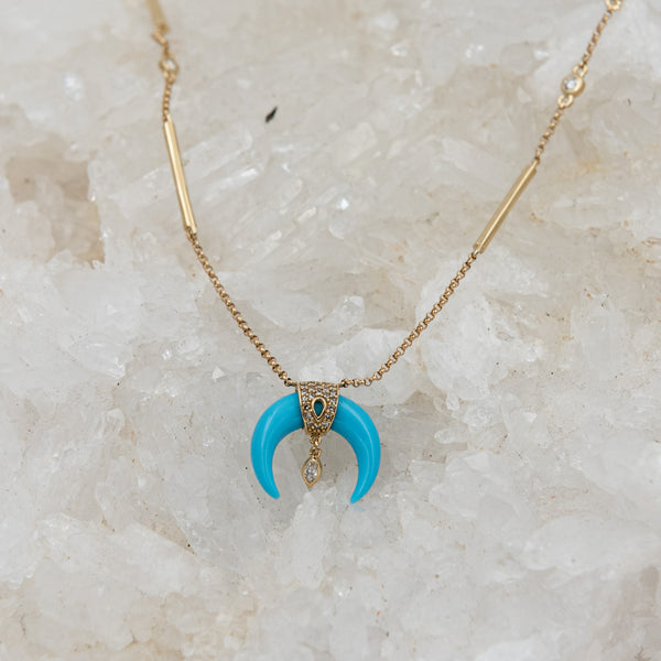 Diamond Turquoise Moon Necklace