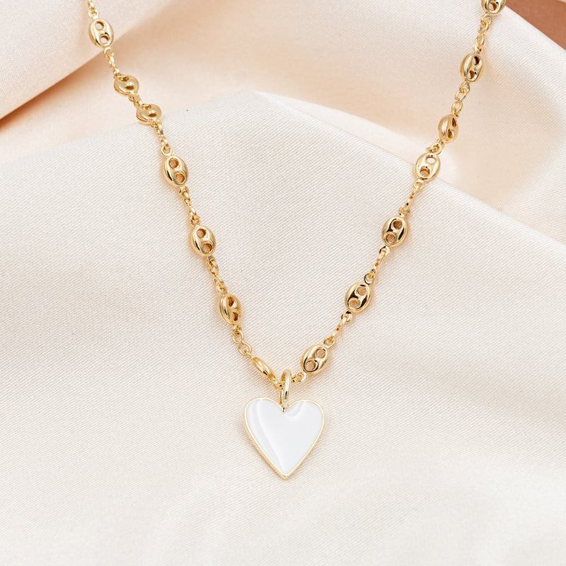 Jessica Gucci Style Chain w/Enamel Heart Necklace