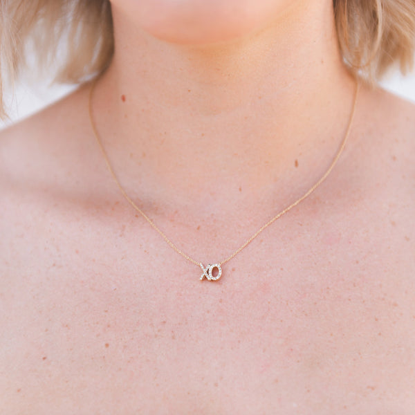 XO charm diamond necklace, hugs and kisses diamond necklace, gold and diamonds charm necklace, anniversary gift ideas