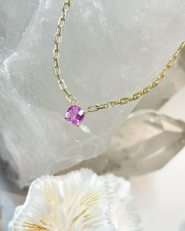 Pink Sapphire & 14K Pendant Necklace